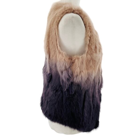 Anthro Love Token Purple Pink Ombre Genuine Rabbit Fur Lined Ribbon Belt Vest S - Picture 6 of 12